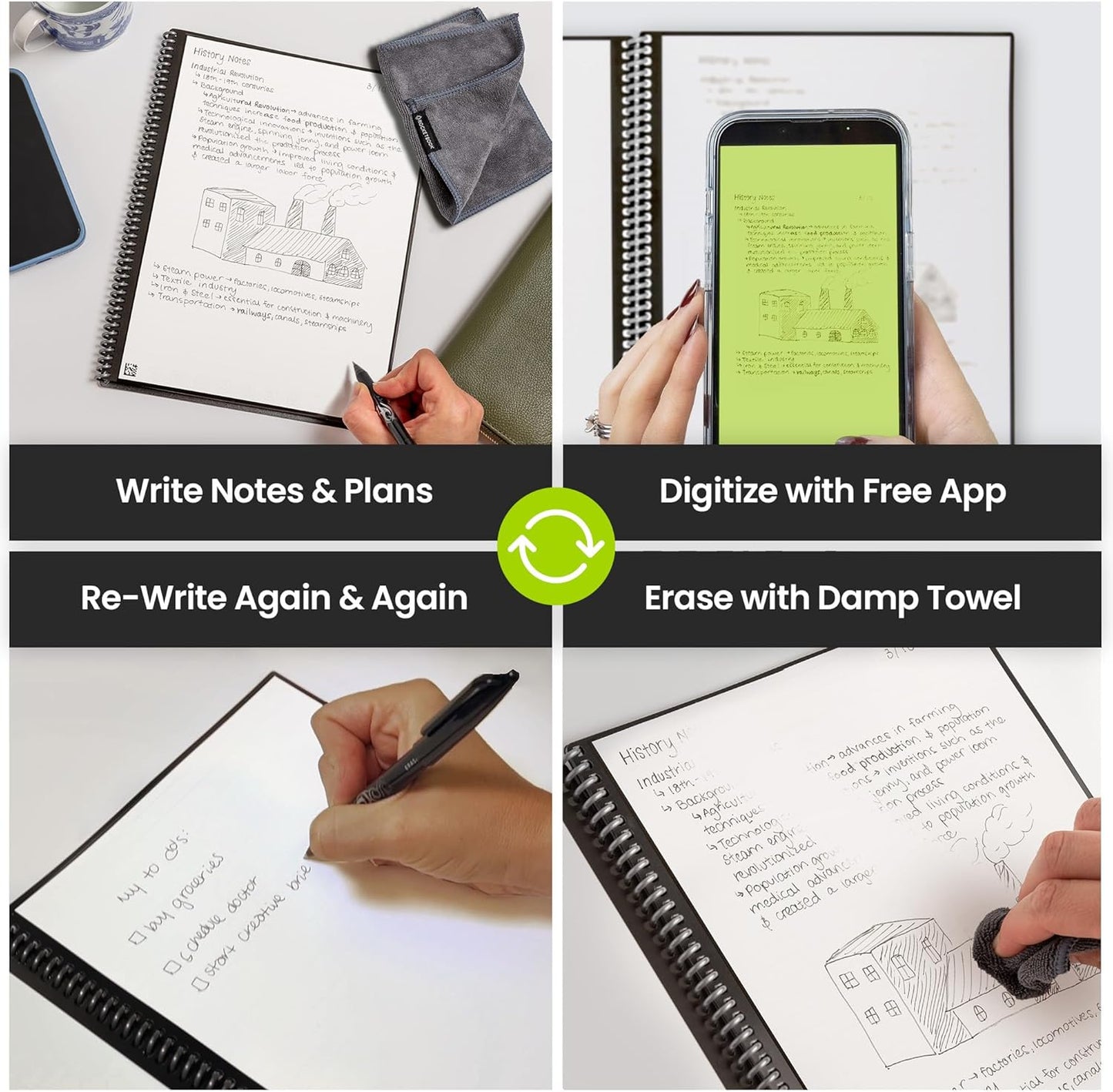 Rocketbook Fusion Smart Reusable Planner & Notebook — 7 Page Templates, Digitize & Erase, Eco-Friendly