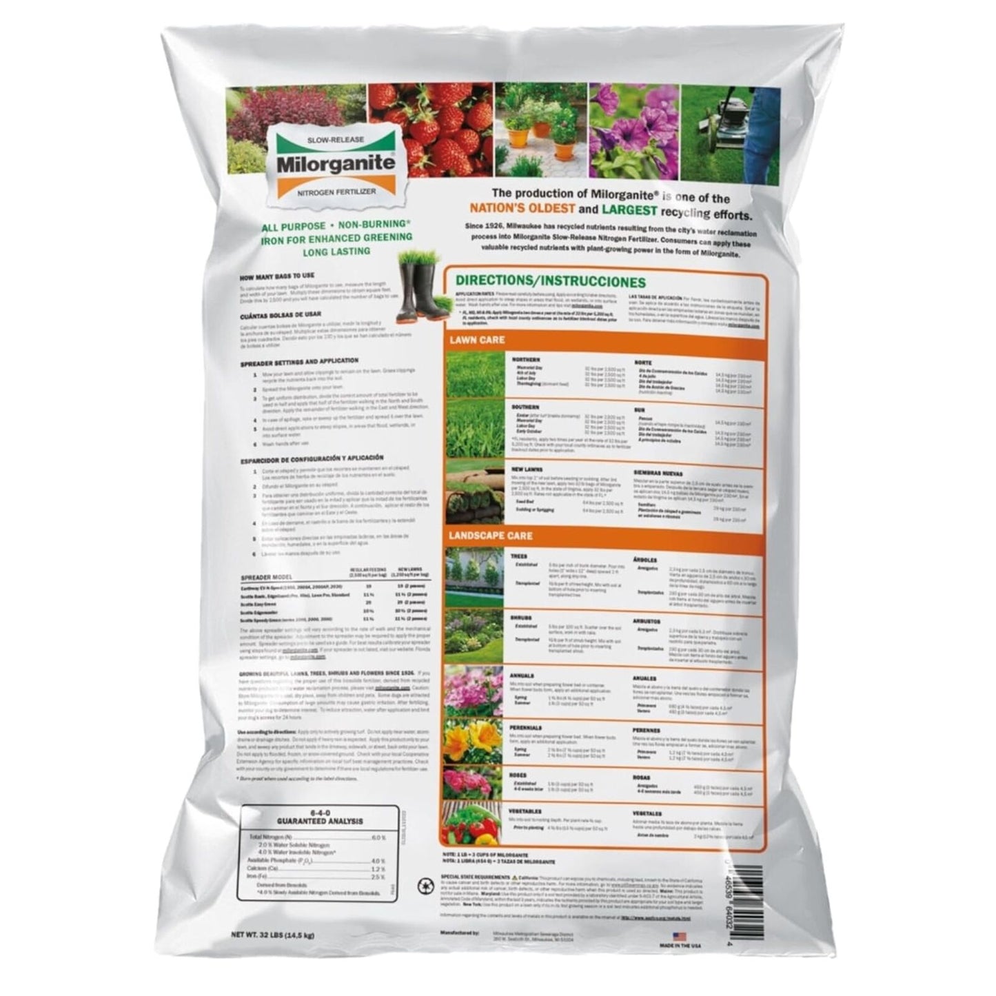 Milorganite All-Purpose Eco-Friendly Slow-Release Nitrogen Fertilizer, 32Lb