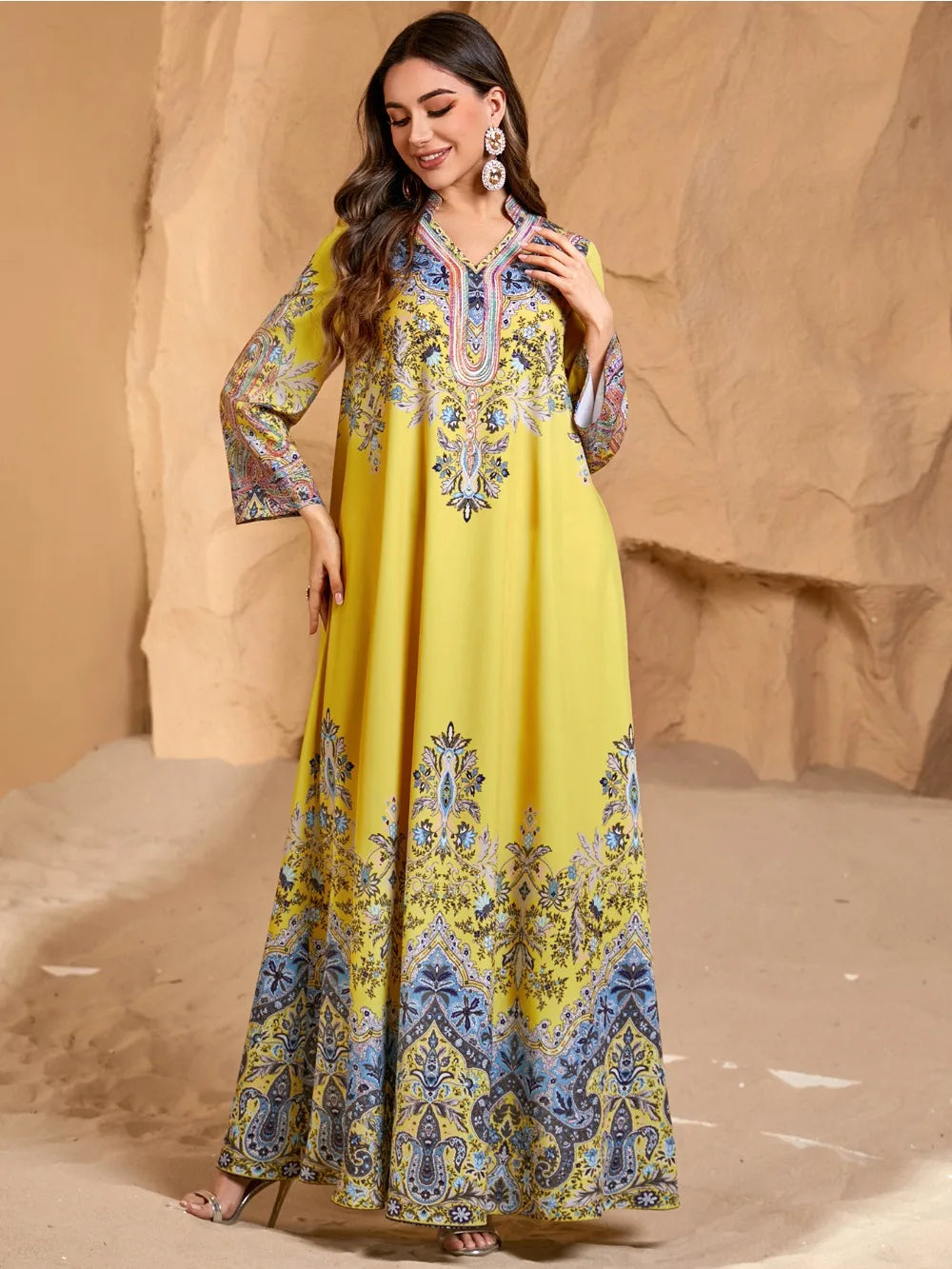 Moroccan Printed Abaya – Elegant Kaftan Party Dress