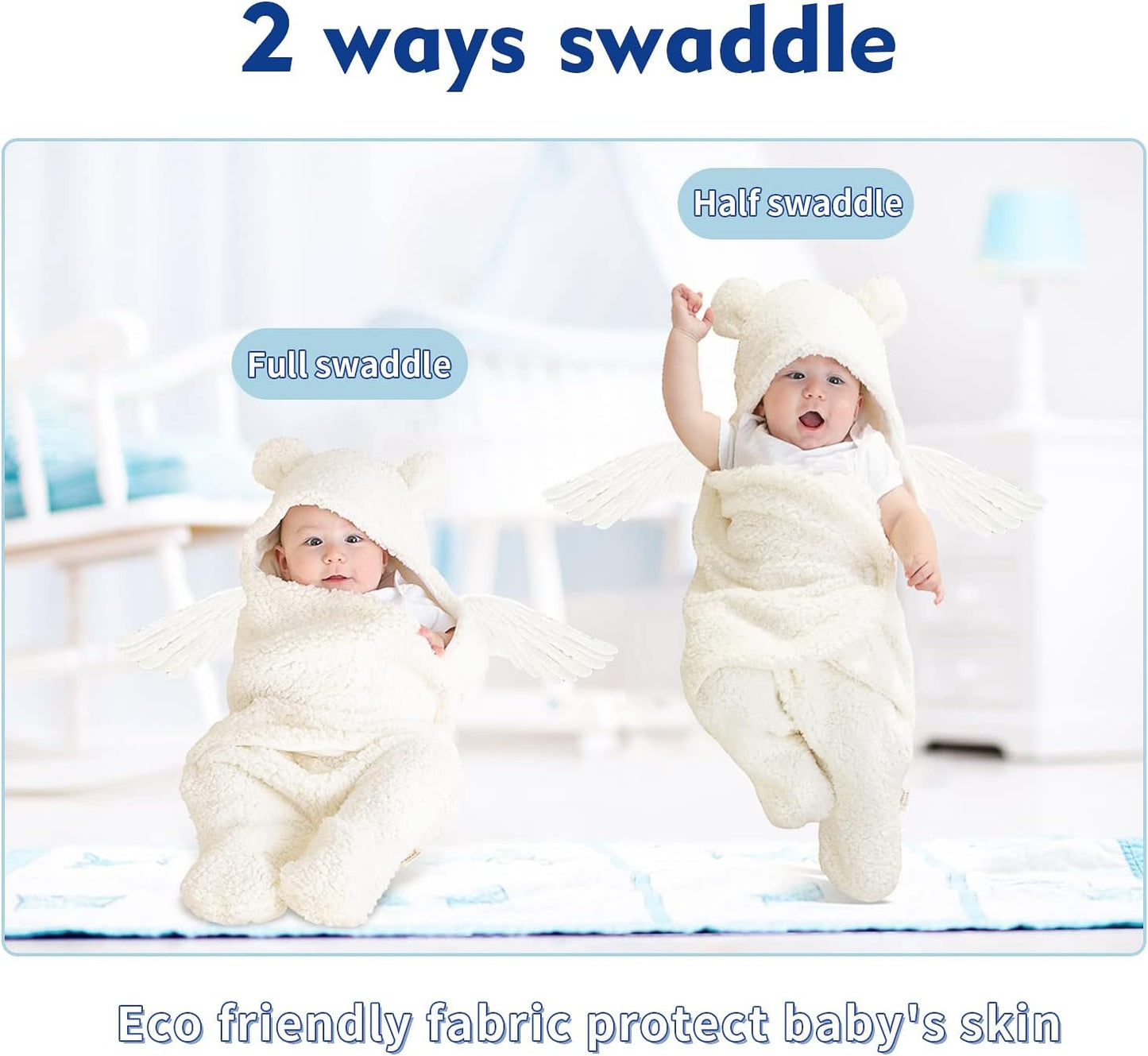 Baby Swaddle Blankets for Boys and Girls โBaby Swaddle Wrap โ Warm Swaddling Sleep Sack Baby Clothes โ Soft Receiving Baby Blanket โ Cute Newborn Sleep Sacks (White)