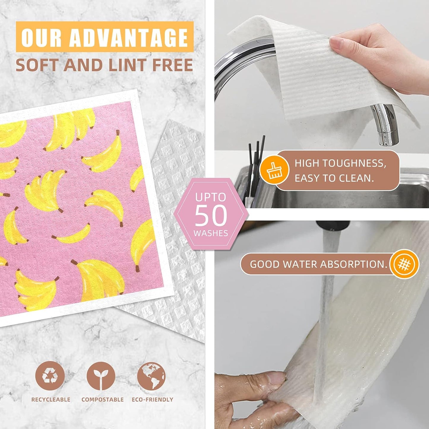 🌿 Eco-Friendly Swedish Dishcloths – 100% Compostable Wood Pulp & Cotton
