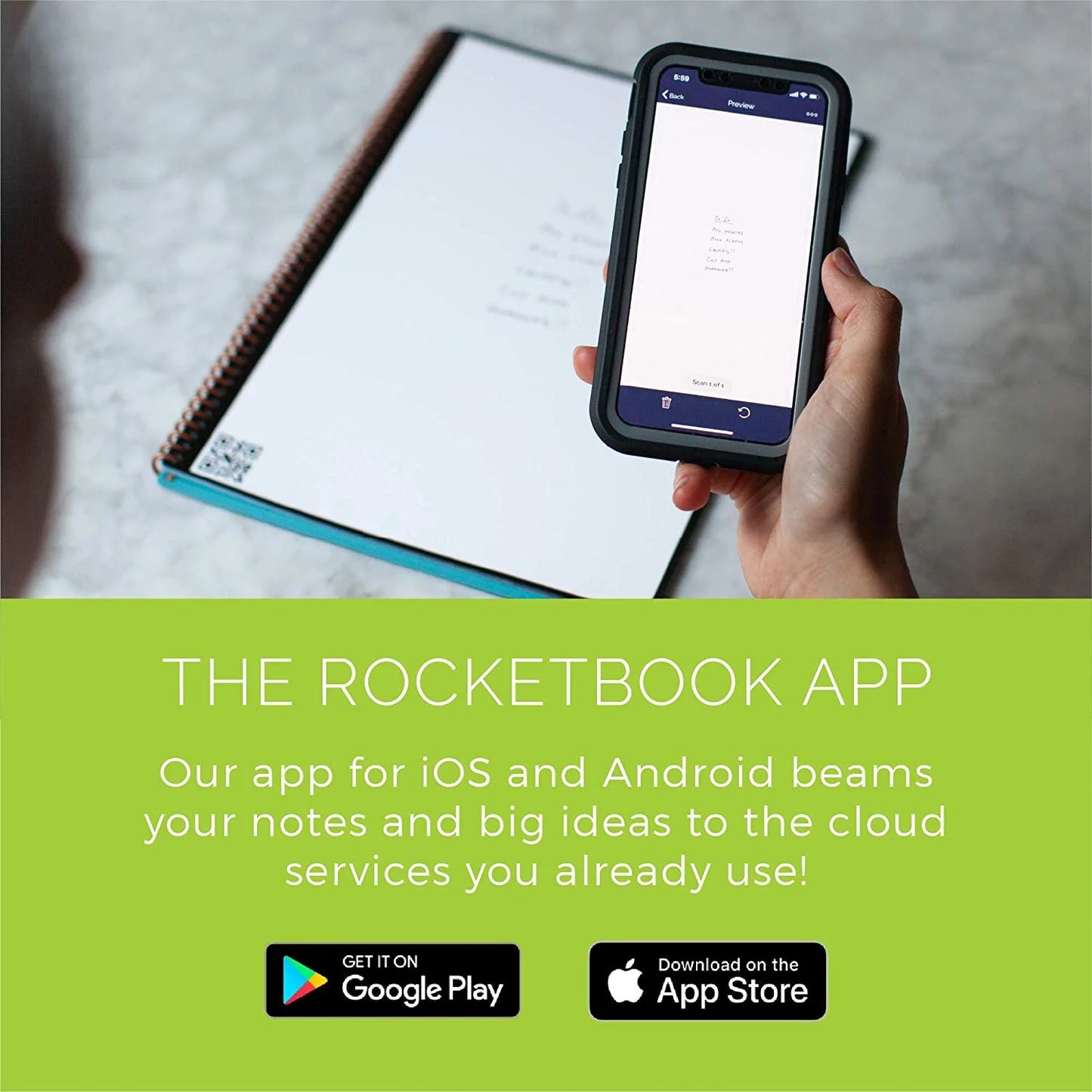 Rocketbook Core Smart Reusable Notebook — Executive Size (6" x 8.8"), Dot-Grid, 36 Pages