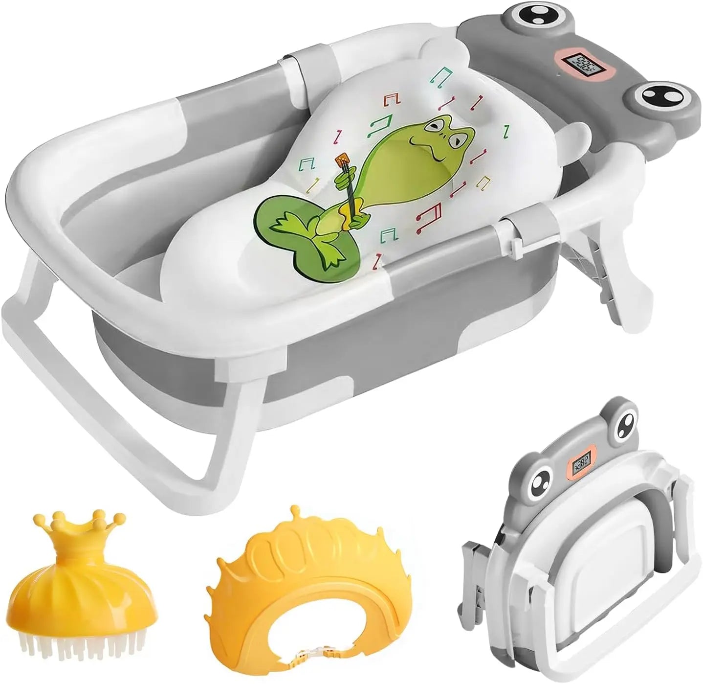 Foldable Baby Bathtub with Temperature Sensor & Bath Mat – Newborn to Toddler (0–36 Months), Space-Saving, Non-Slip, BPA-Free, with Thermometer & Neck Support | Perfect Baby Shower Gift