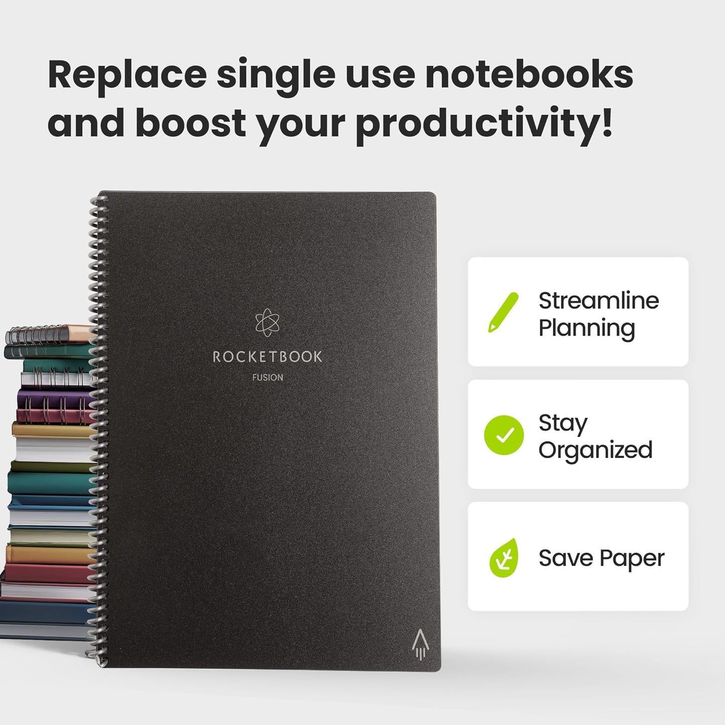 Rocketbook Fusion Smart Reusable Planner & Notebook — 7 Page Templates, Digitize & Erase, Eco-Friendly