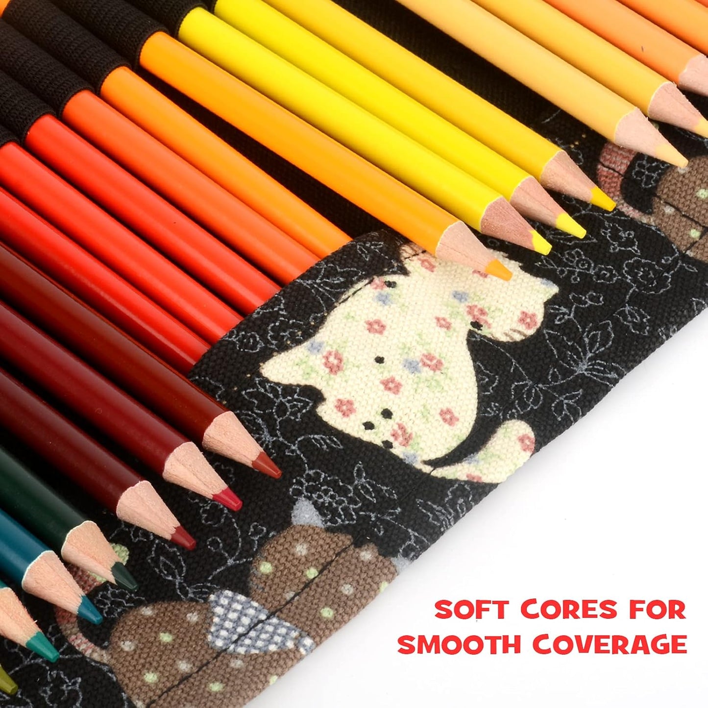 ThEast 72-Color Pencil Set with Handmade Canvas Pencil Pouch – Adorable Cat Design, Pre-Sharpened, Eco-Friendly Colored Pencils with Sharpener, Eraser & Bonus Accessories