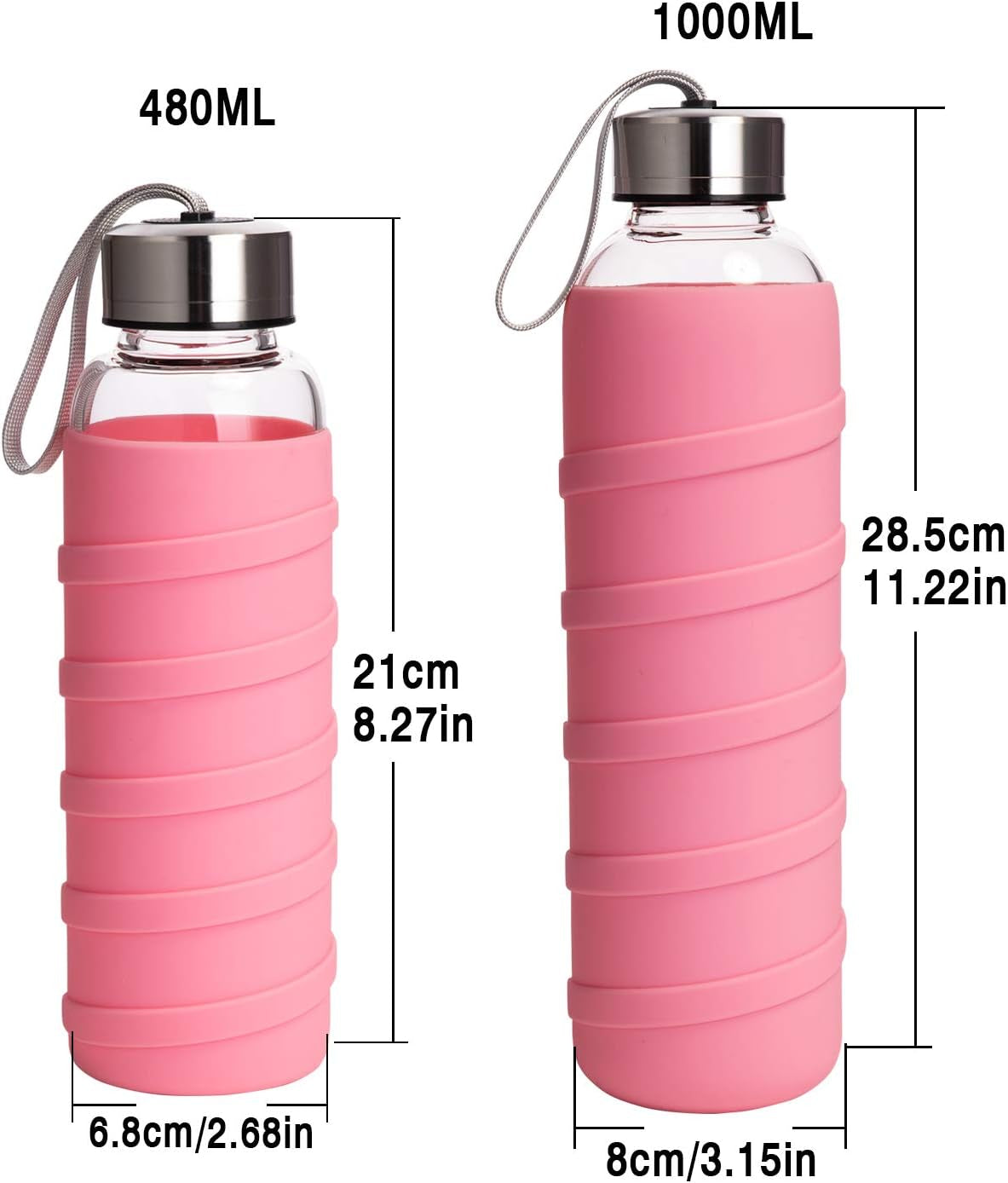 Ferexer Borosilicate Glass Water Bottle with Silicone Sleeve – BPA-Free, Leak-Proof, Reusable, Dishwasher Safe for Hot & Cold Drinks, 20oz