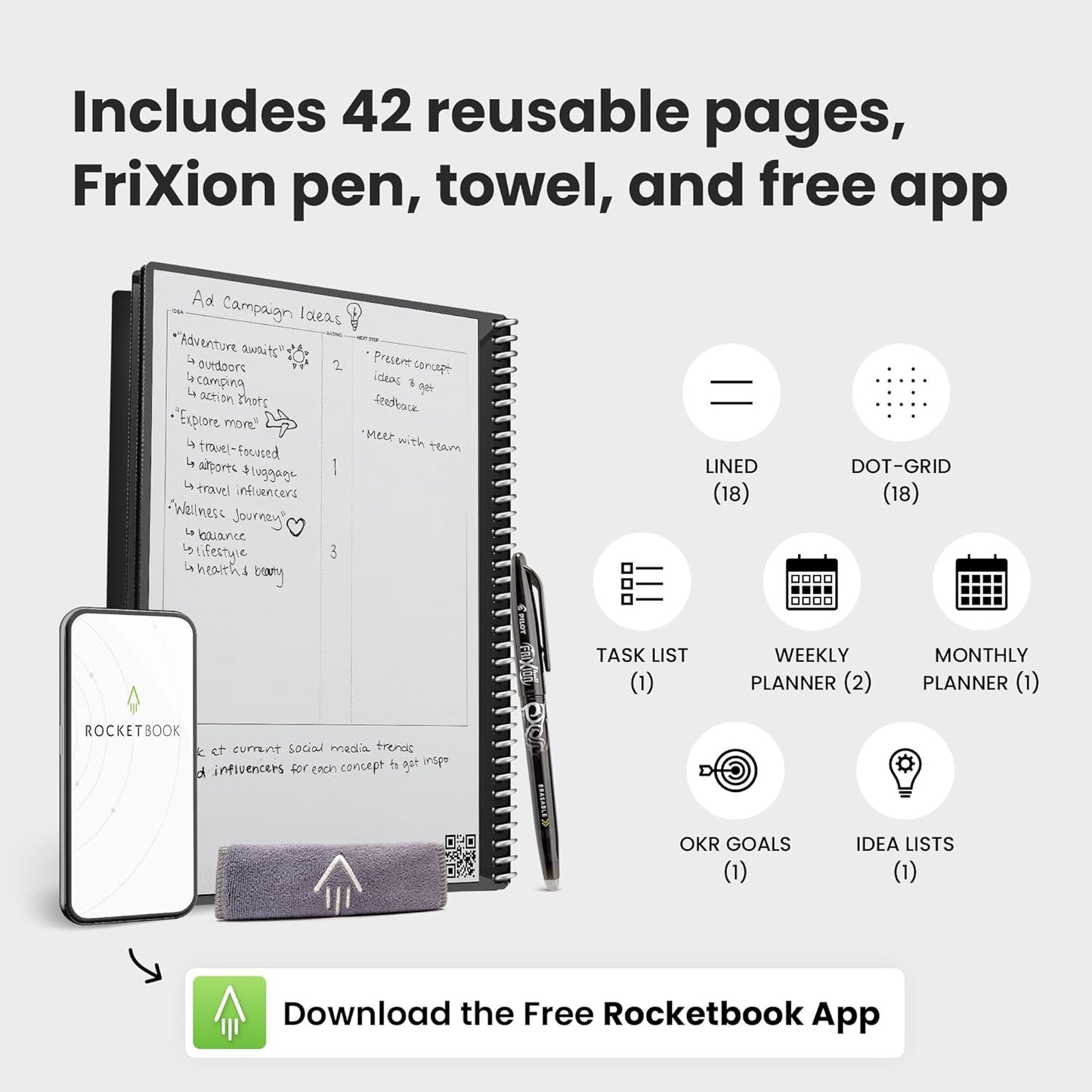 Rocketbook Fusion Smart Reusable Planner & Notebook — 7 Page Templates, Digitize & Erase, Eco-Friendly