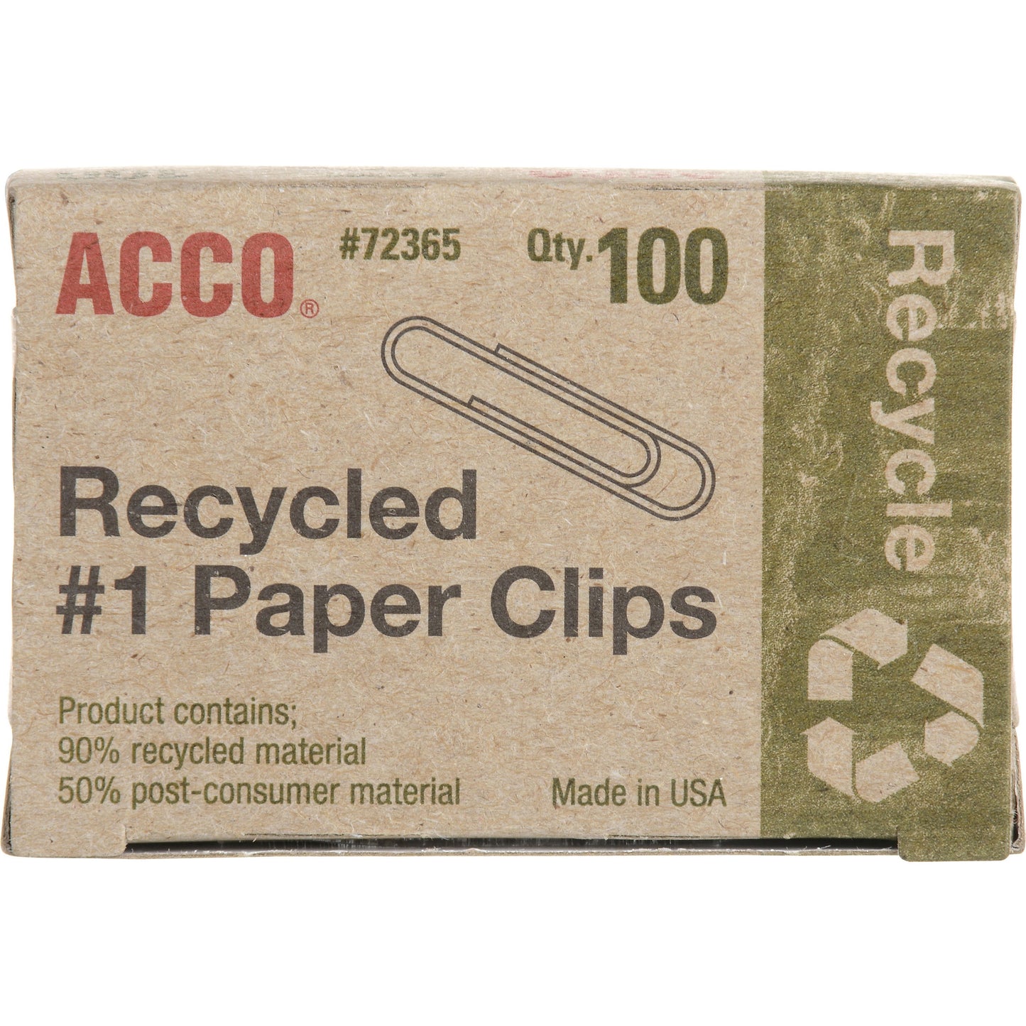 ACCO Recycled Paper Clips, #1 Size, Smooth Silver Finish – 100/Box