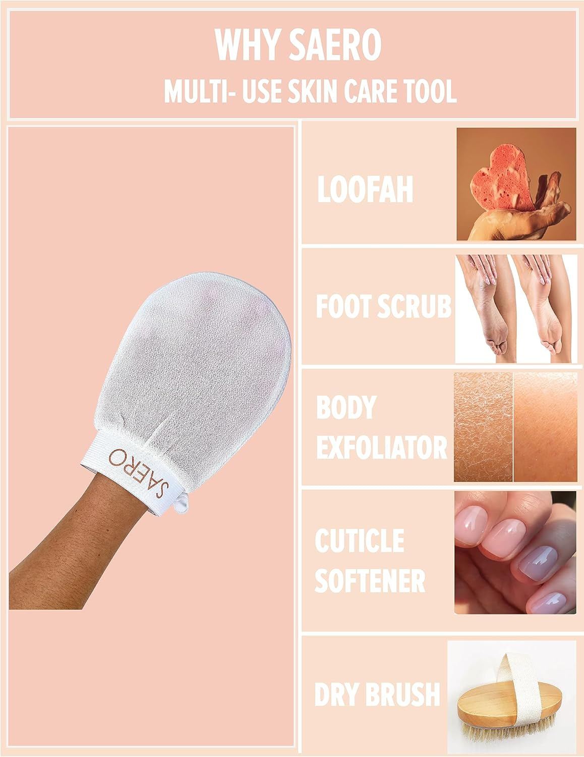 SAERO Original Korean Exfoliating Mitt – Premium Viscose Glove for Deep Body Scrub, Self-Tan Prep, Keratosis Pilaris & Ingrown Hair – Reusable, Fast-Drying, Vegan & Halal-Certified