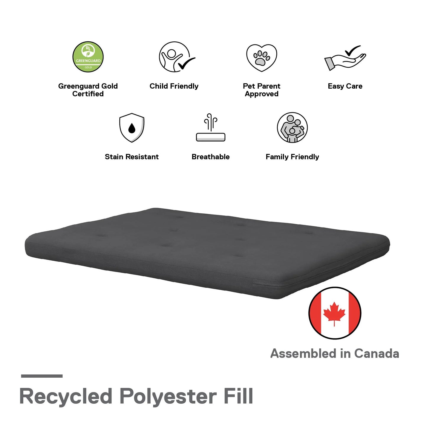 Caddie 6-Inch Futon Mattress – Full Size, Gray Linen