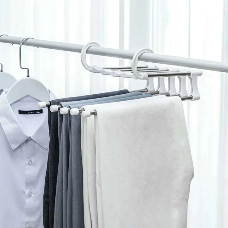 5-Tier Portable Stainless Steel Pants Hanger – Space-Saving, Durable Closet Organizer