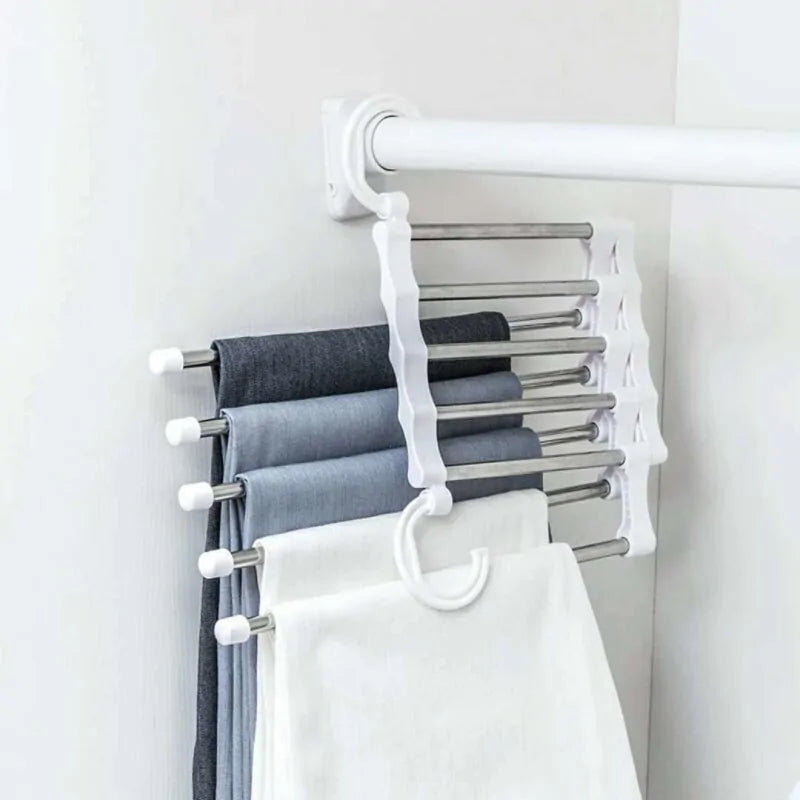 5-Tier Portable Stainless Steel Pants Hanger – Space-Saving, Durable Closet Organizer