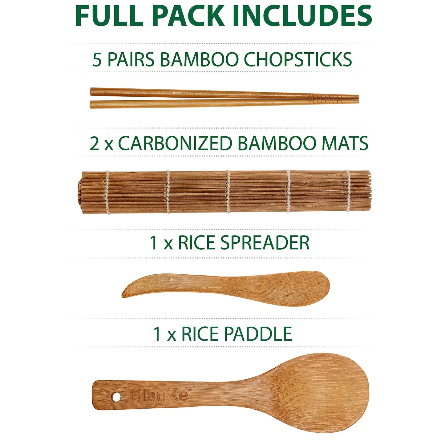 Sushi Making Kit for Beginners & Professionals – All-Natural Bamboo Set