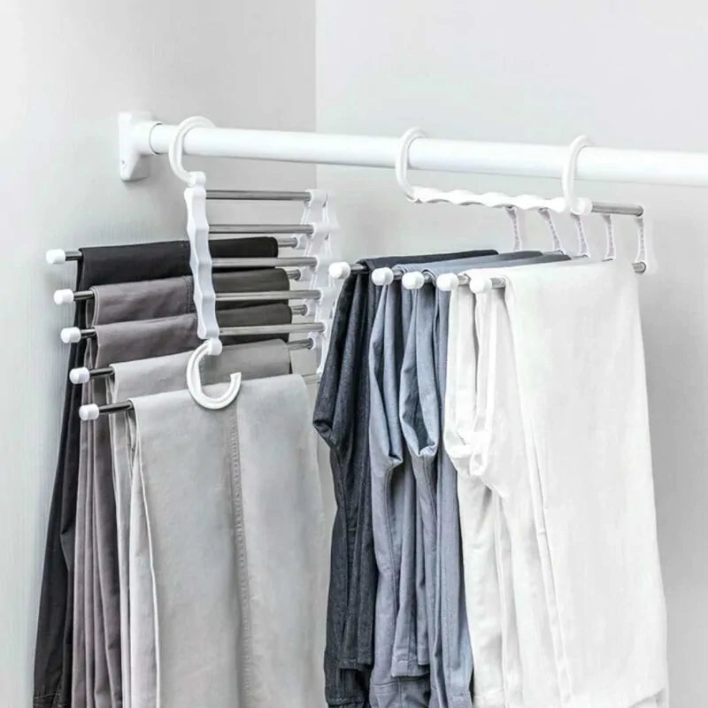 5-Tier Portable Stainless Steel Pants Hanger – Space-Saving, Durable Closet Organizer