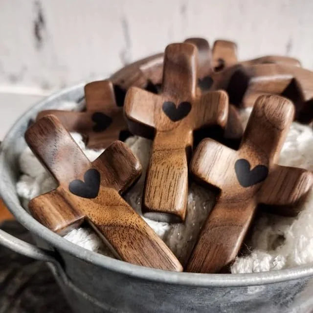 3-Piece Cross My Heart Encouragement Gift – Wooden Cross with Epoxy Heart