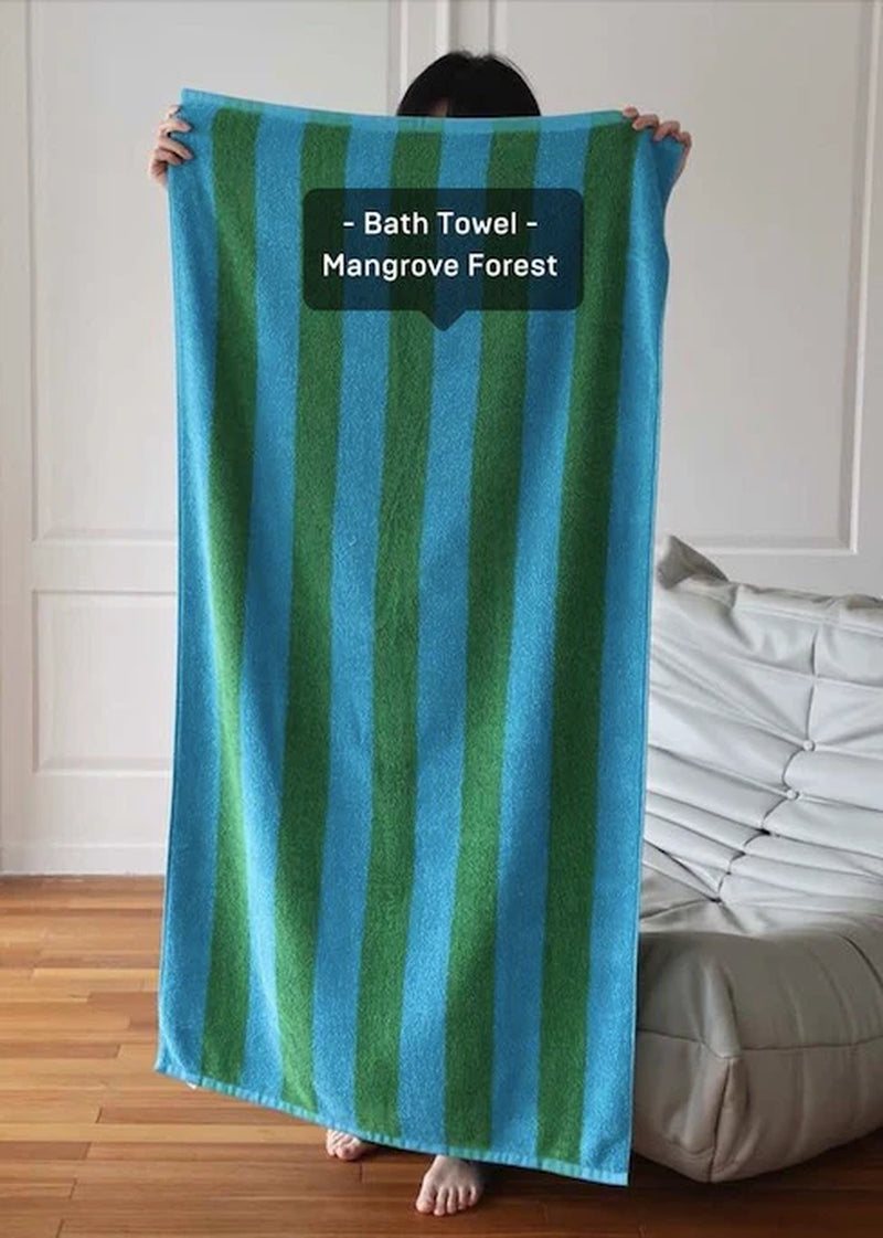 Ultra Soft Absorbent Retro Stripe Bath Towel - 100% Organic Premium Combed Cotton