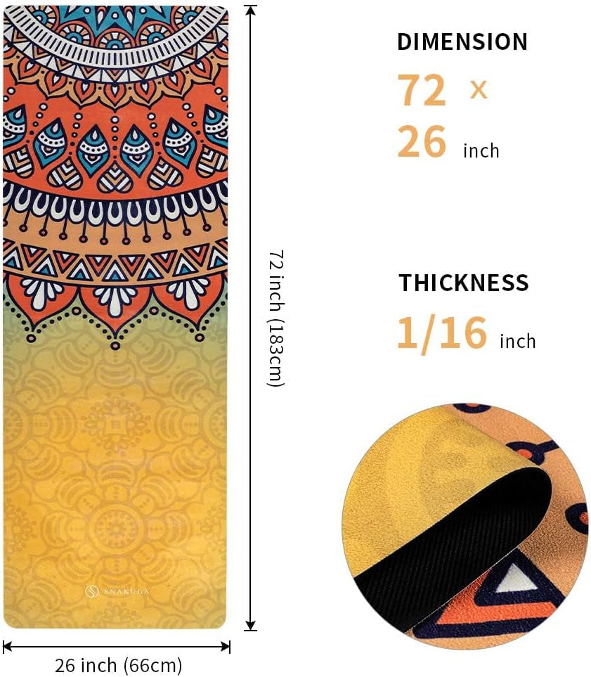 SNAKUGA Foldable Travel Yoga Mat – Eco-Friendly Suede & Natural Rubber, Non-Slip, Lightweight & Compact – 72"x26"x1.5mm Thin for Hot Yoga, Pilates & Fitness – Includes Carry Bag