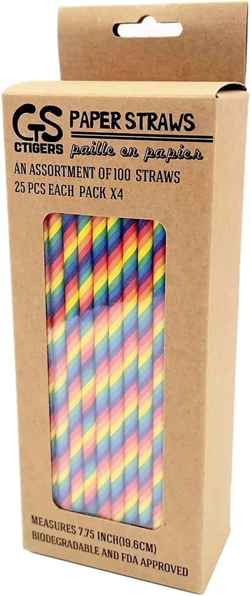 Rainbow Paper Straws for Wedding Party Summmer Party Beach Cocktail Baby Shower Biodegradable Drinking Straws Box of 100