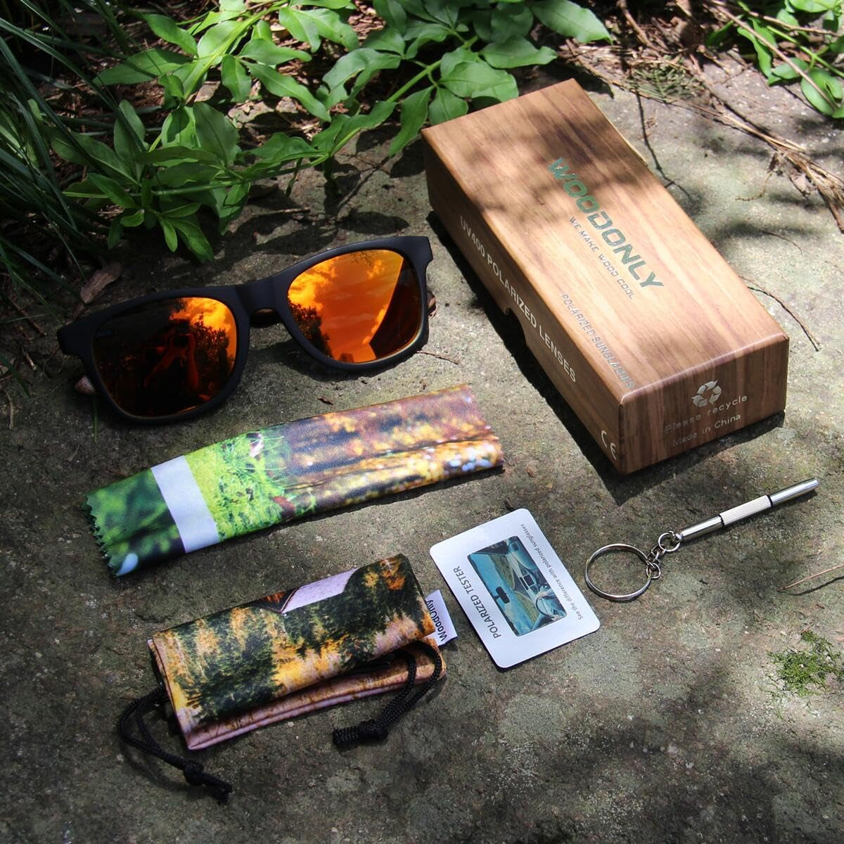 Retro Wood Polarized Sunglasses - Cool Style Matte Finish Frame with Wooden Temple for Men and Women Perfect Gifts