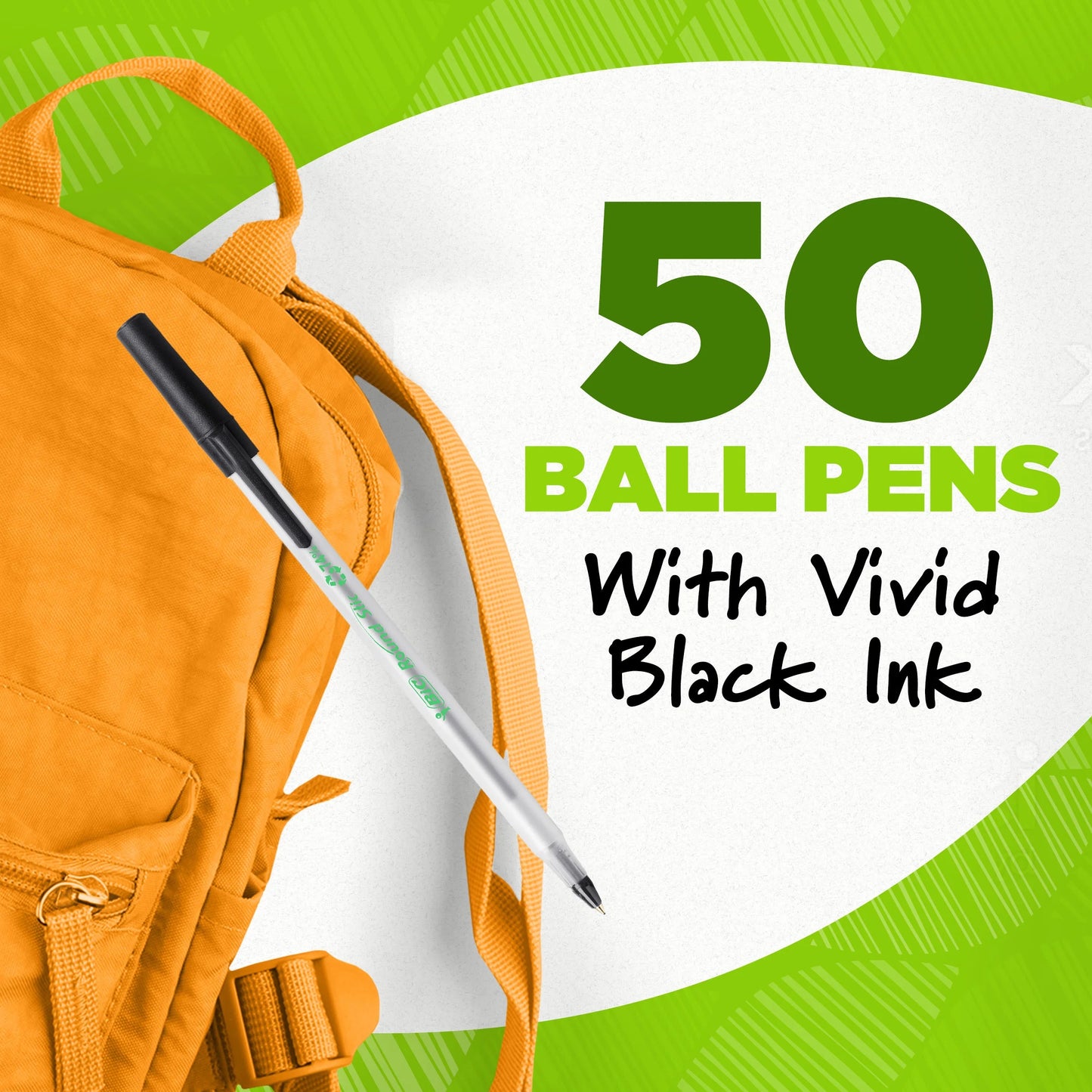 Ecolutions round Stic Ball Point Pen, Medium Point, 1.0Mm, Black Ink, 50 Count