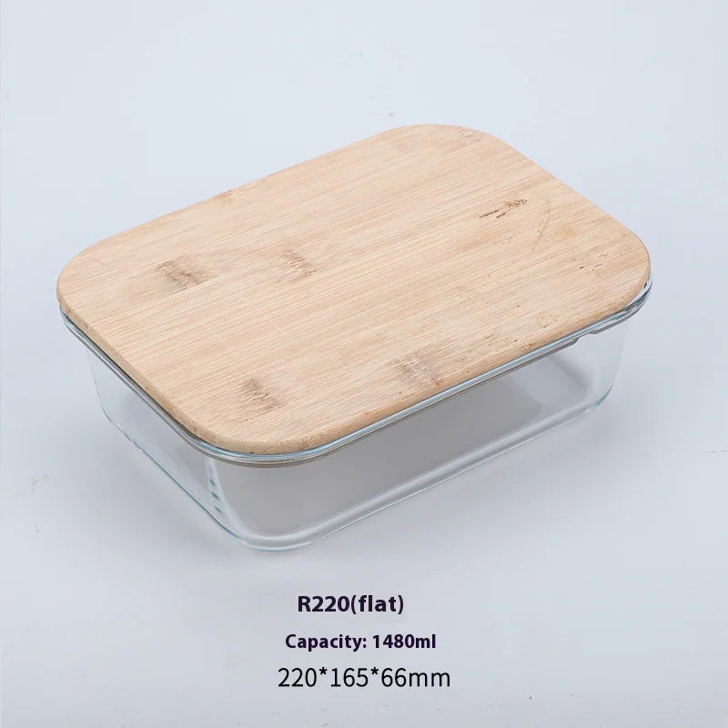 Silicon Glass Lunch Box with Bamboo Wood Lid