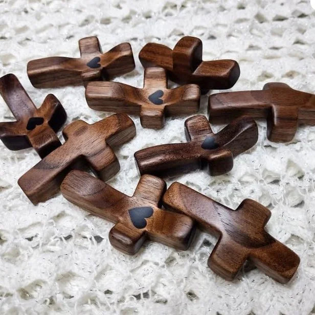 3-Piece Cross My Heart Encouragement Gift – Wooden Cross with Epoxy Heart