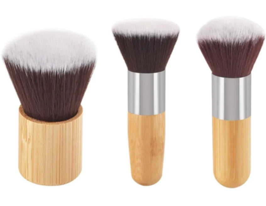 Women's Bamboo Handle Flat Makeup Brush Set – 3 Pcs