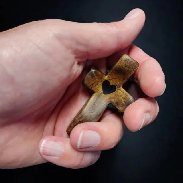 3-Piece Cross My Heart Encouragement Gift – Wooden Cross with Epoxy Heart