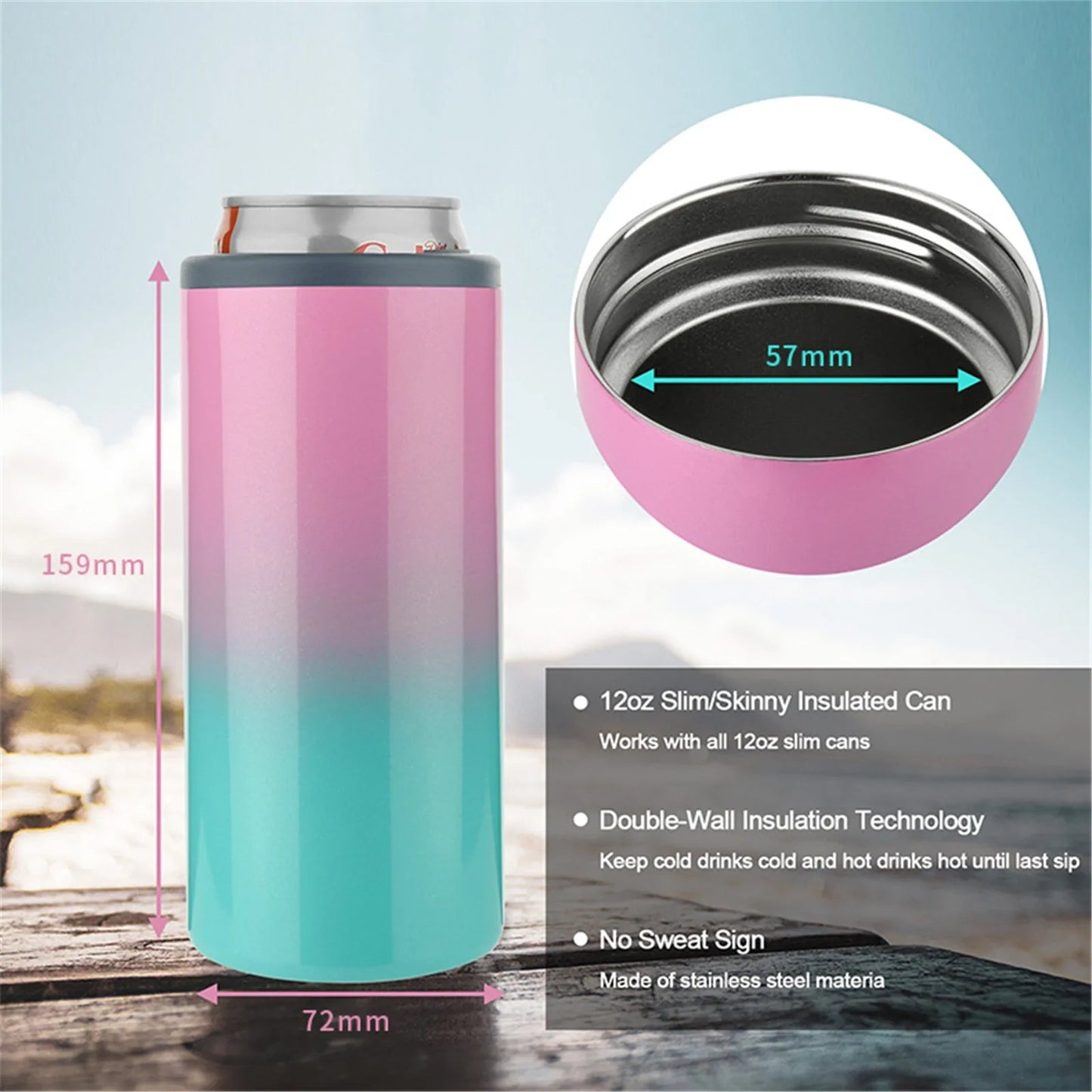 Stainless Steel Can Cooler – Insulated Beverage Holder for 12 oz Slim Cans – Keeps Drinks Ice Cold for Hours