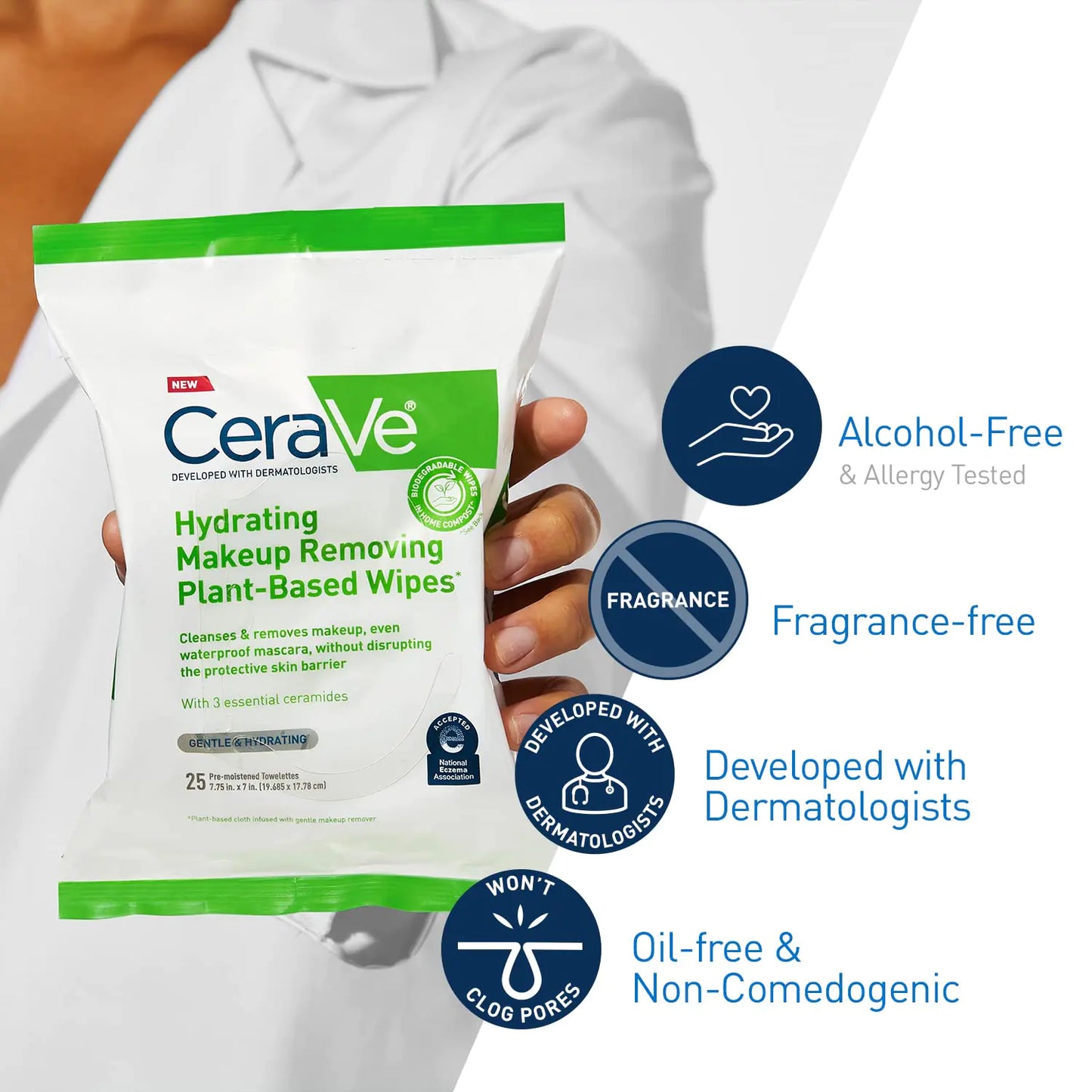 CeraVe Hydrating Facial Cleansing Makeup Remover Wipes – 25 Count