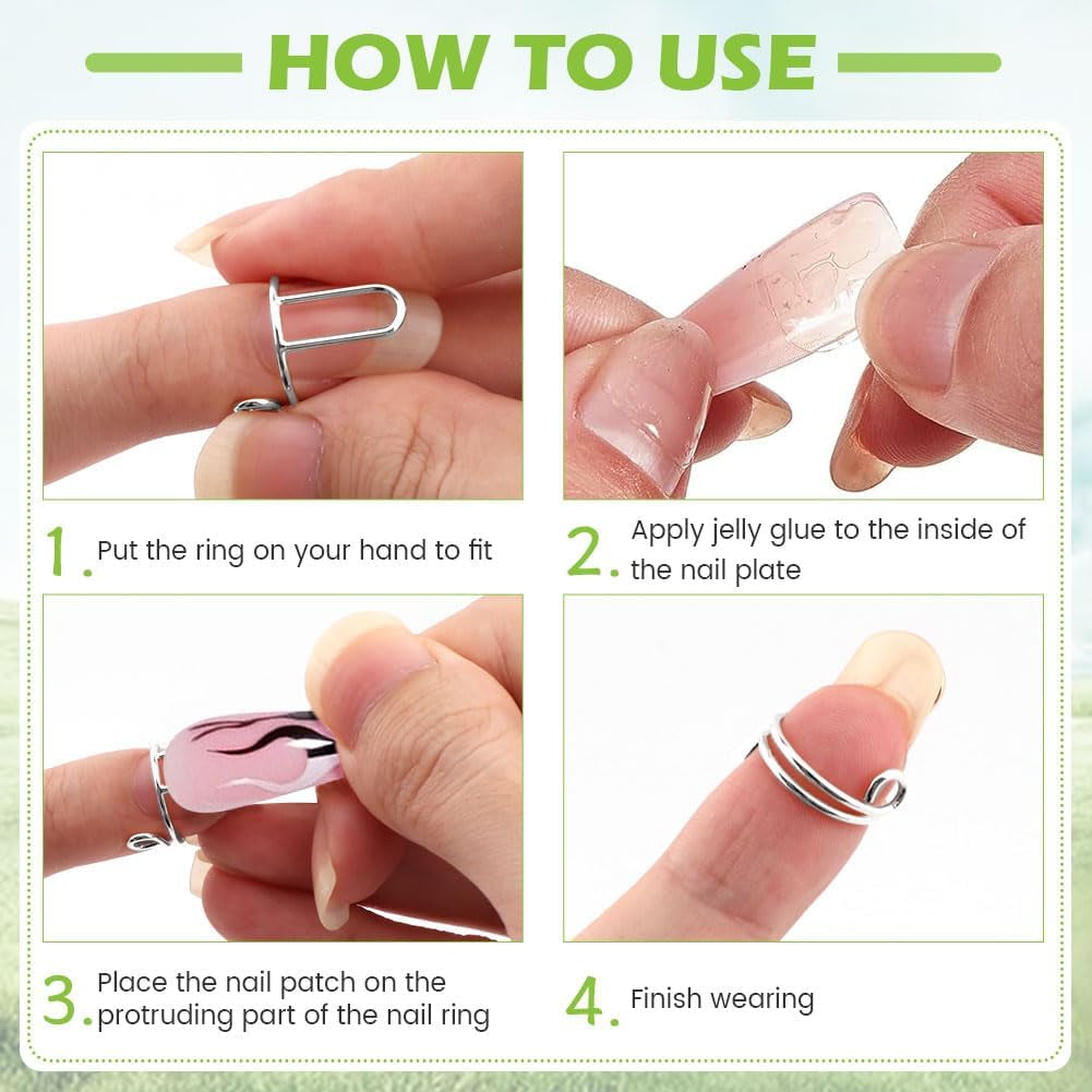 Adjustable Wudu Nail Rings Set - No Glue, No Adhesive | Perfect DIY Gift for Women (Silver)