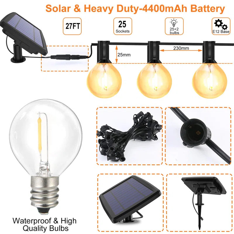 🌞 25ft Solar-Powered Outdoor String Lights with Remote – Warm LED Ambiance for Patio, Garden, Backyard & Events | Eco-Friendly & Weatherproof