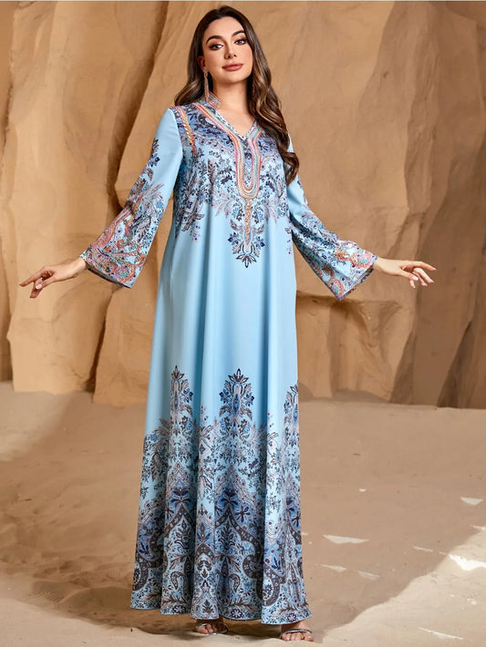 Moroccan Printed Abaya – Elegant Kaftan Party Dress