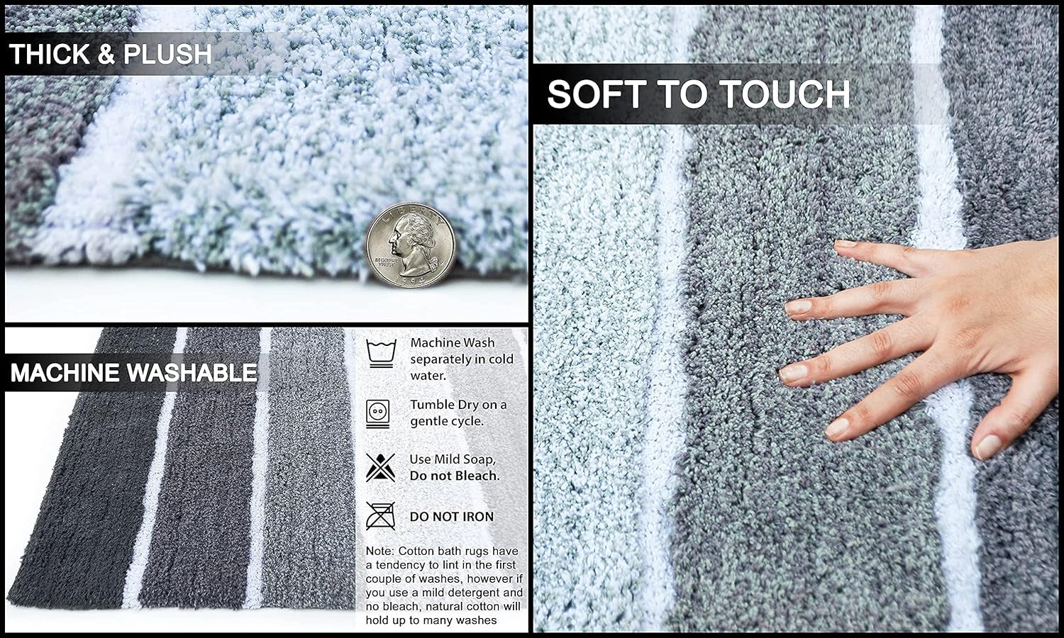 Chardin Home Soft & Cozy 100% Cotton Bath Rug – Plush Non-Slip Bathroom Mat, Quick-Drying and Absorbent, Multiple Colors & Sizes