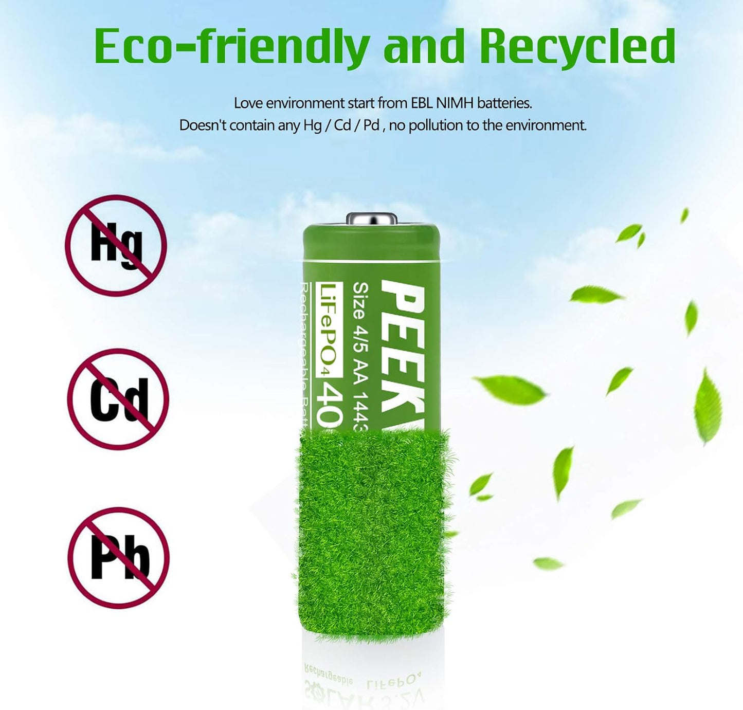 PEEKAYA 14430 Rechargeable Batteries – 3.2V 400mAh LiFePO4 Solar Batteries (6-Pack) – Long Life, High-Cycle Lithium Iron Phosphate Battery for Solar Lights, Flashlights, and More