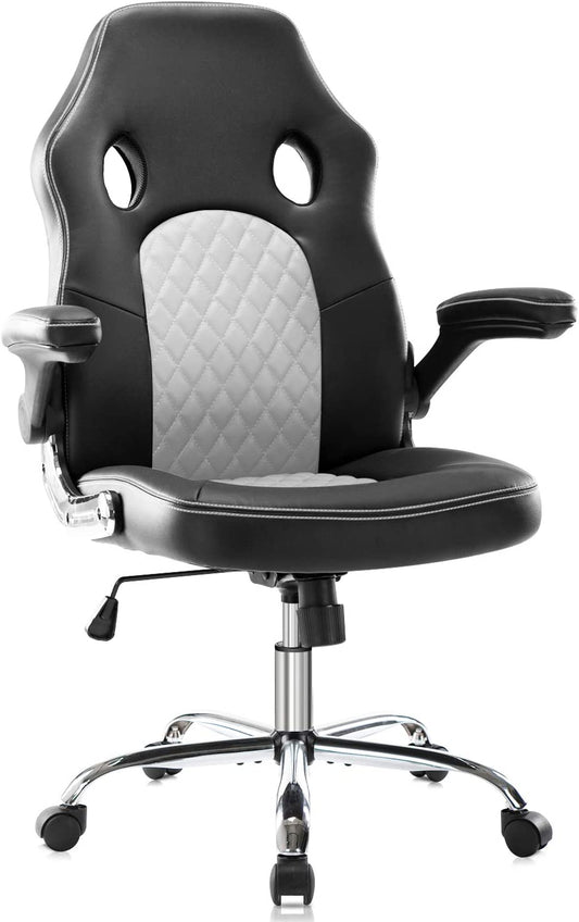 Ergonomic Gaming & Office Chair with Adjustable Flip-Up Armrests, Reclining Backrest & 360° Swivel – High-Back Computer Chair with Bonded Leather and Lumbar Support
