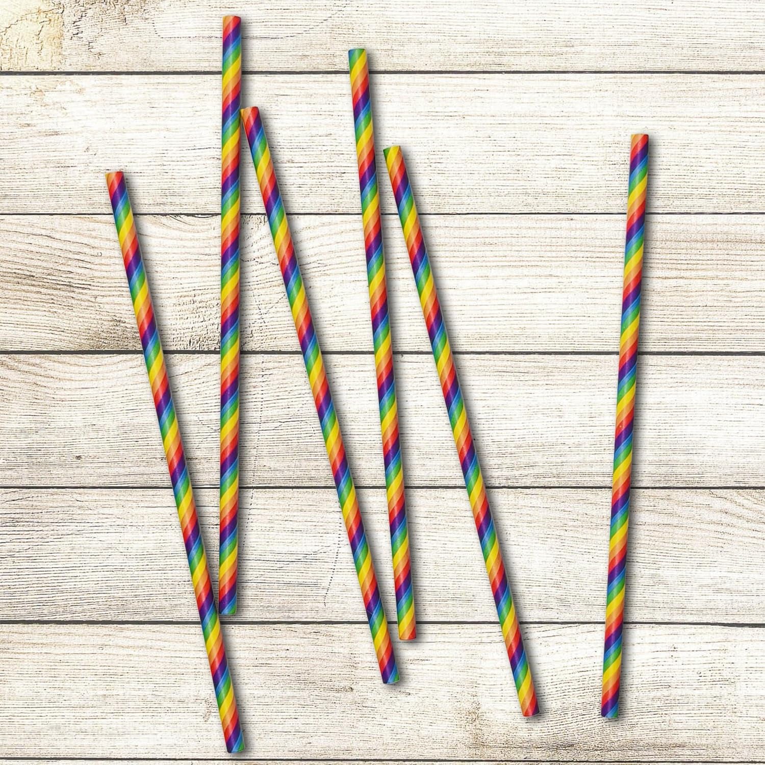 Rainbow Paper Straws for Wedding Party Summmer Party Beach Cocktail Baby Shower Biodegradable Drinking Straws Box of 100