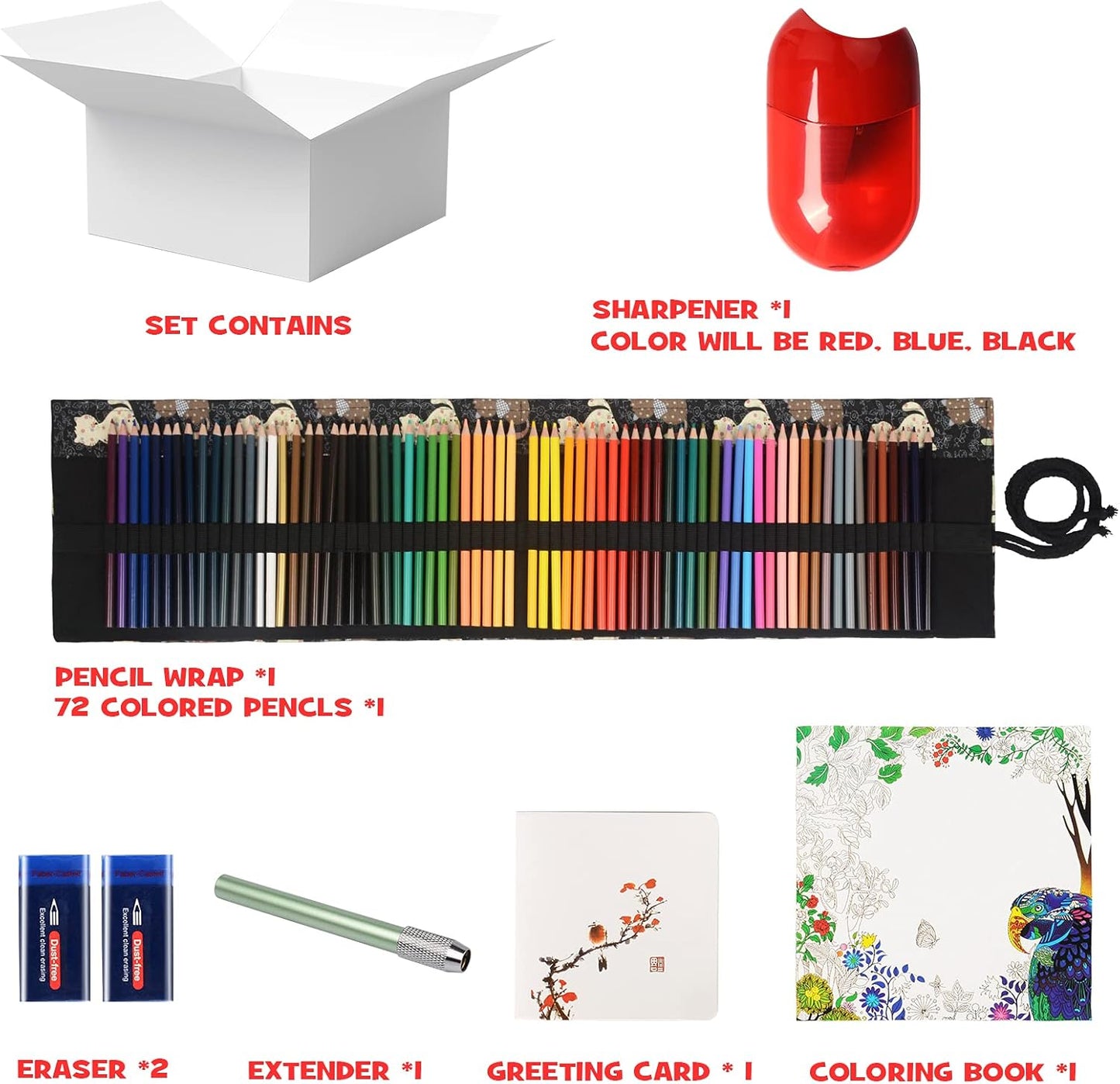 ThEast 72-Color Pencil Set with Handmade Canvas Pencil Pouch – Adorable Cat Design, Pre-Sharpened, Eco-Friendly Colored Pencils with Sharpener, Eraser & Bonus Accessories