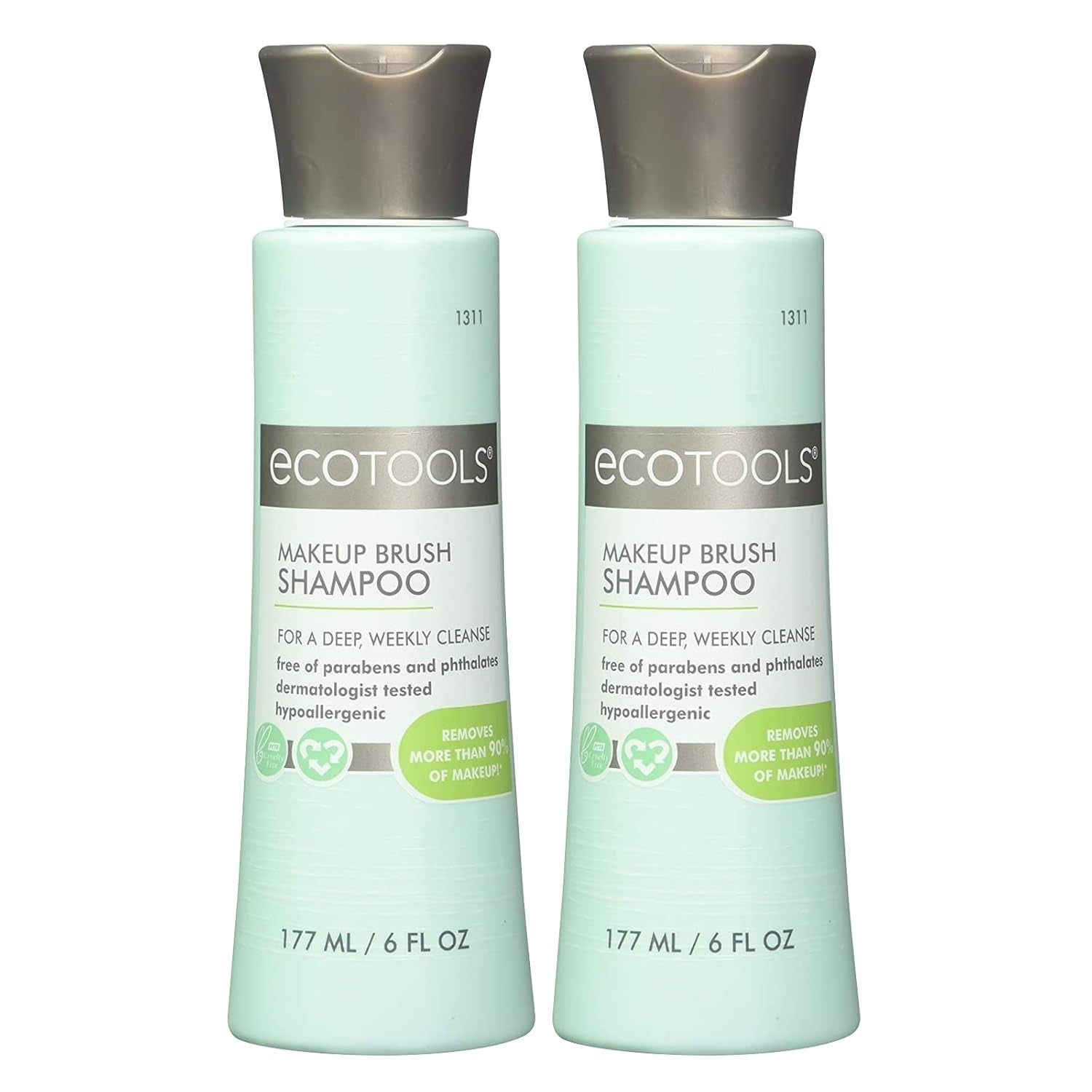 EcoTools Makeup Brush Shampoo – Gentle Plant-Based Cleaner for Makeup Brushes & Sponges | 2 Pack, 6 oz Bottles | Vegan, Hypoallergenic, Eco-Friendly
