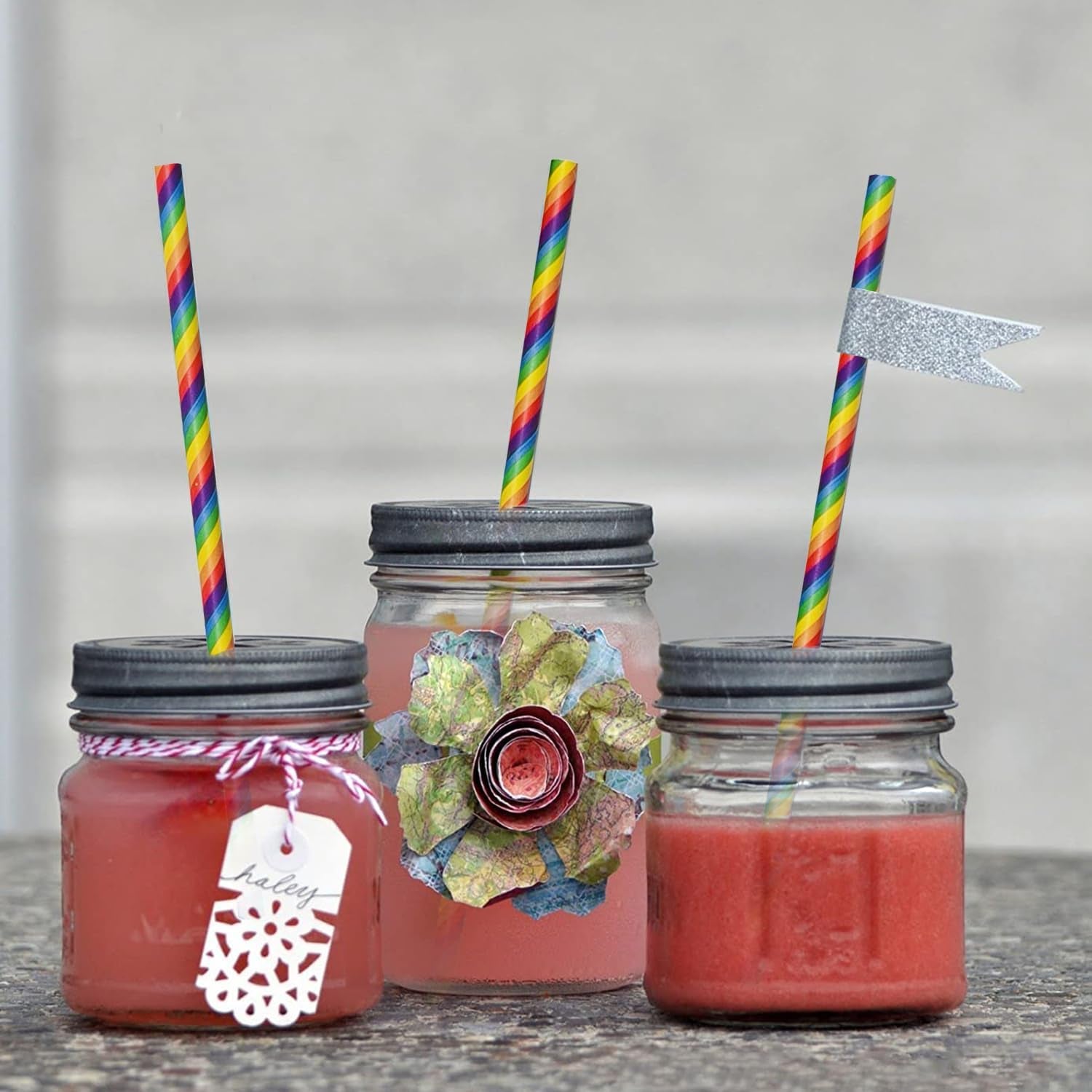 Rainbow Paper Straws for Wedding Party Summmer Party Beach Cocktail Baby Shower Biodegradable Drinking Straws Box of 100