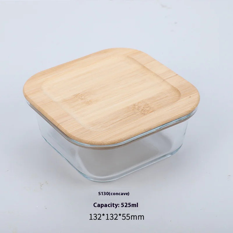 Silicon Glass Lunch Box with Bamboo Wood Lid