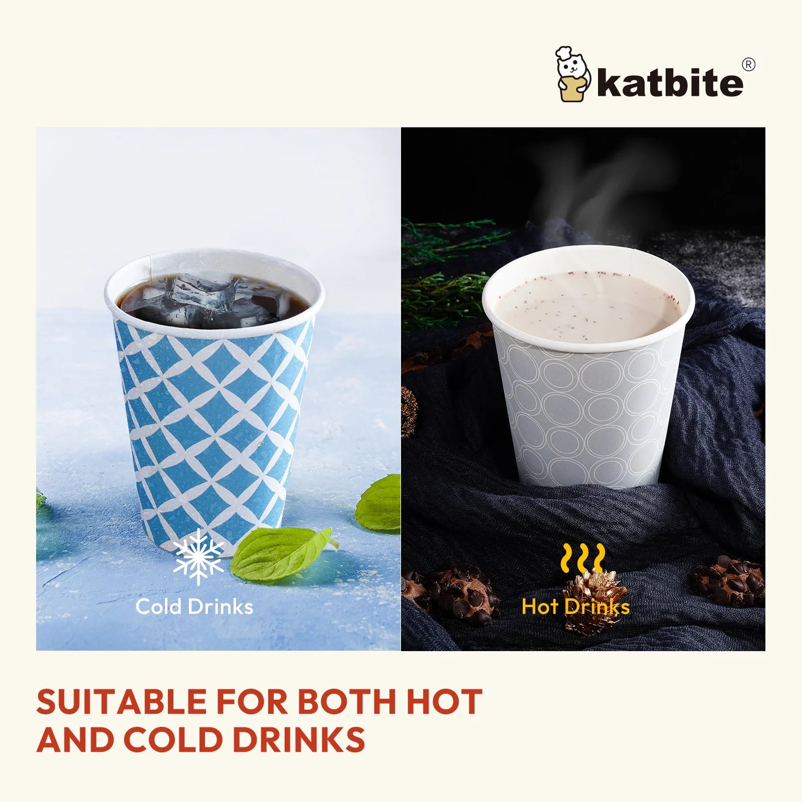 KATBITE 12oz Disposable Paper Cups – 28 Count