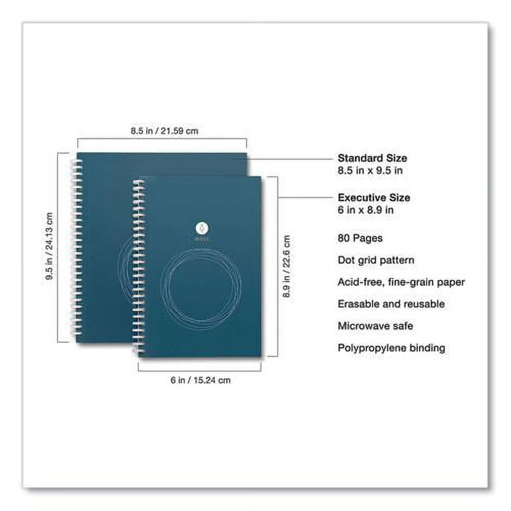 Rocketbook Wave Smart Reusable Notebook — Dot-Grid, 80 Pages, 8.5" x 9.5", Blue