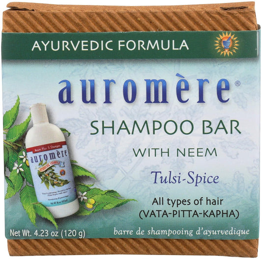 Auromère Ayurvedic Shampoo Bar – Tulsi-Spice | All-in-One Hair & Body Soap | Vegan, Zero-Waste, Neem & Herbal Formula (4.23 oz)