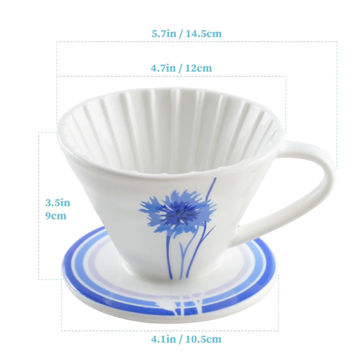BLUE BREW Ceramic Pour Over Coffee Dripper & Borosilicate Glass Server Set – Premium Single-Serve Coffee Maker with Heat-Resistant Carafe