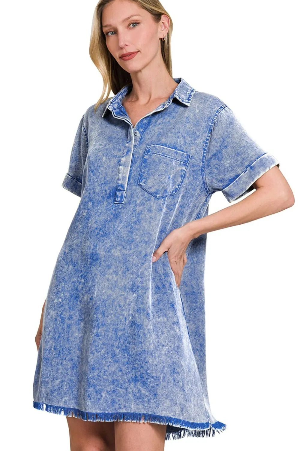 Tencel Mineral Washed Collared Shirt Dress