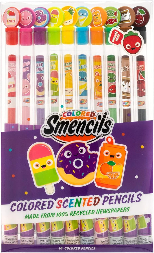 Colored Smencils - Patented Gourmet Scented Colored Pencils Made from Recycled Newspapers, 10 Count, Gifts for Kids, School Supplies, Classroom Rewards