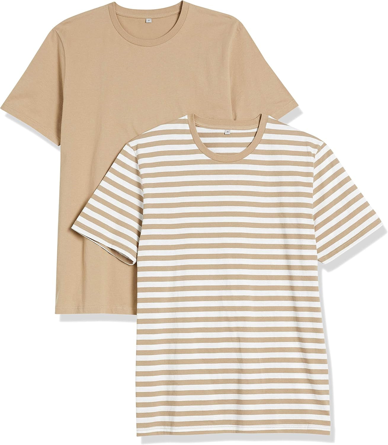 Men’s Organic Cotton T-Shirts – 2-Pack Essential Short Sleeve Tees (Brown/White, Plain & Striped)