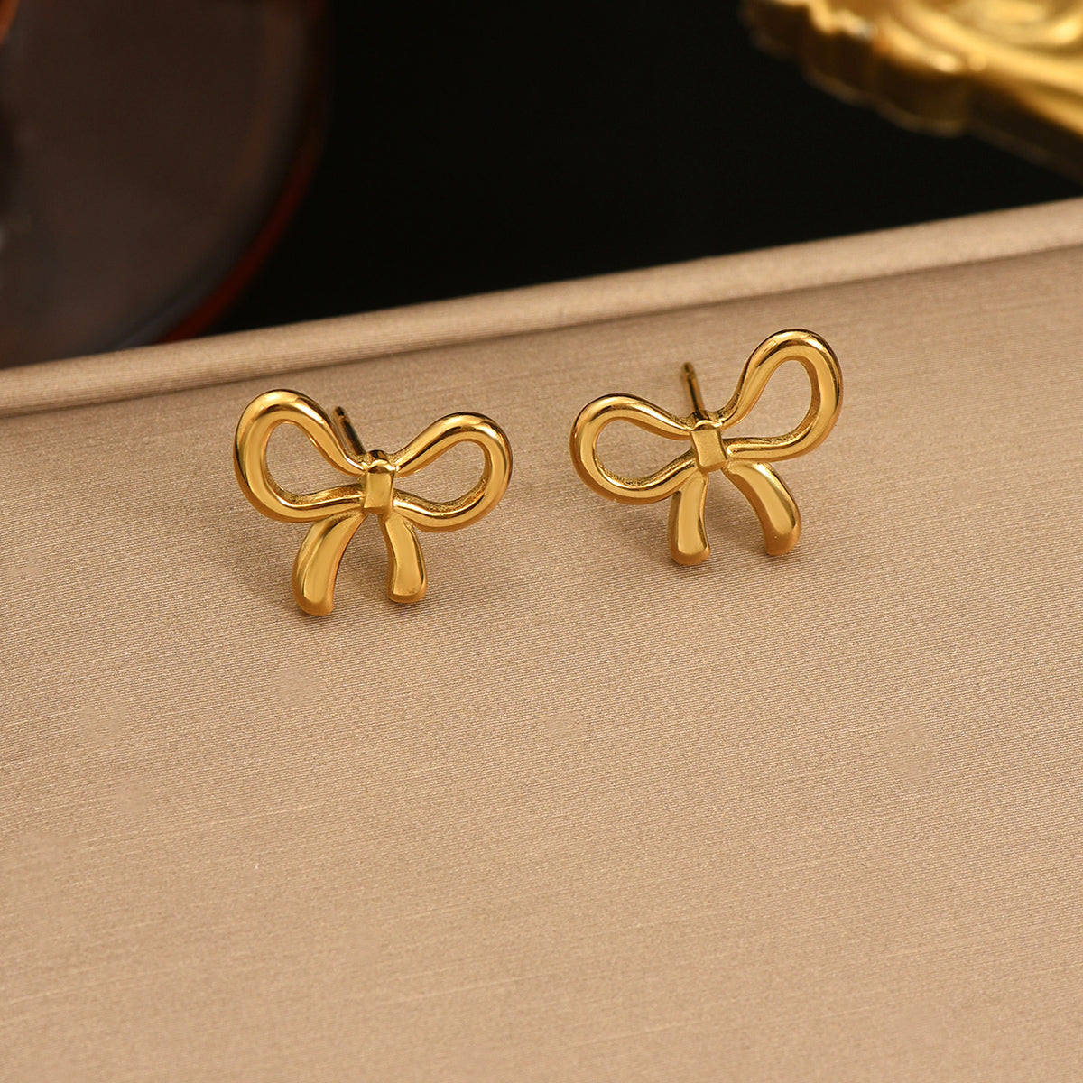 Lxalry 18K Gold Plated Bow Earrings Symmetrical Mirror Finish Stainless Steel Jewelry Hypoallergenic Tarnish Free Luxury Gift for Women Wife Mom Handcrafted Everyday Special Occasion Elegance