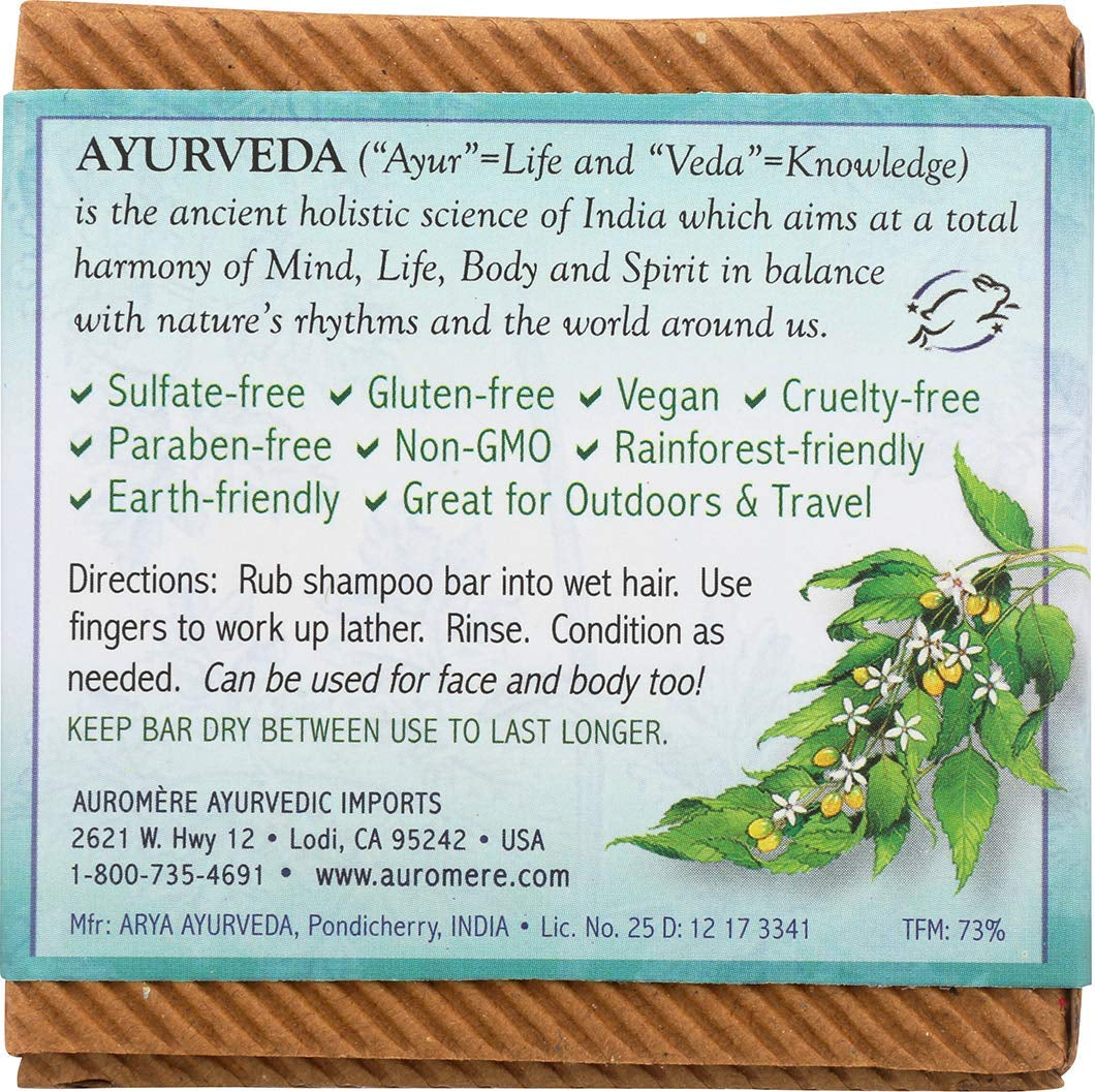 Auromère Ayurvedic Shampoo Bar – Tulsi-Spice | All-in-One Hair & Body Soap | Vegan, Zero-Waste, Neem & Herbal Formula (4.23 oz)